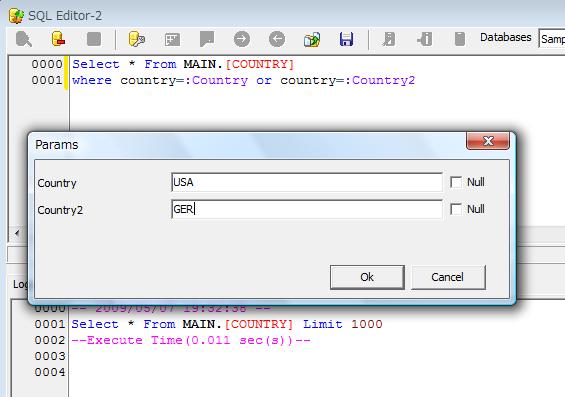 Execute sql with parameters